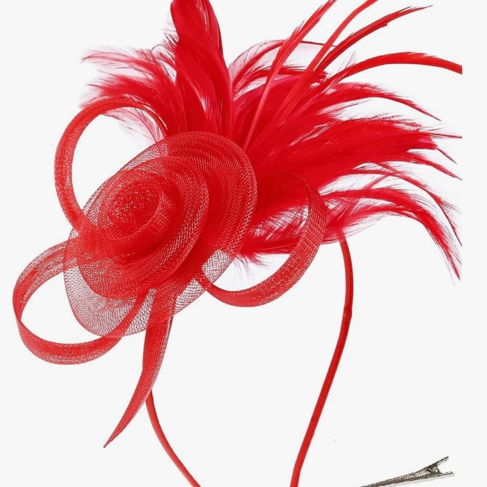 Chic Red Feather Fascinator - Picture 2 of 7